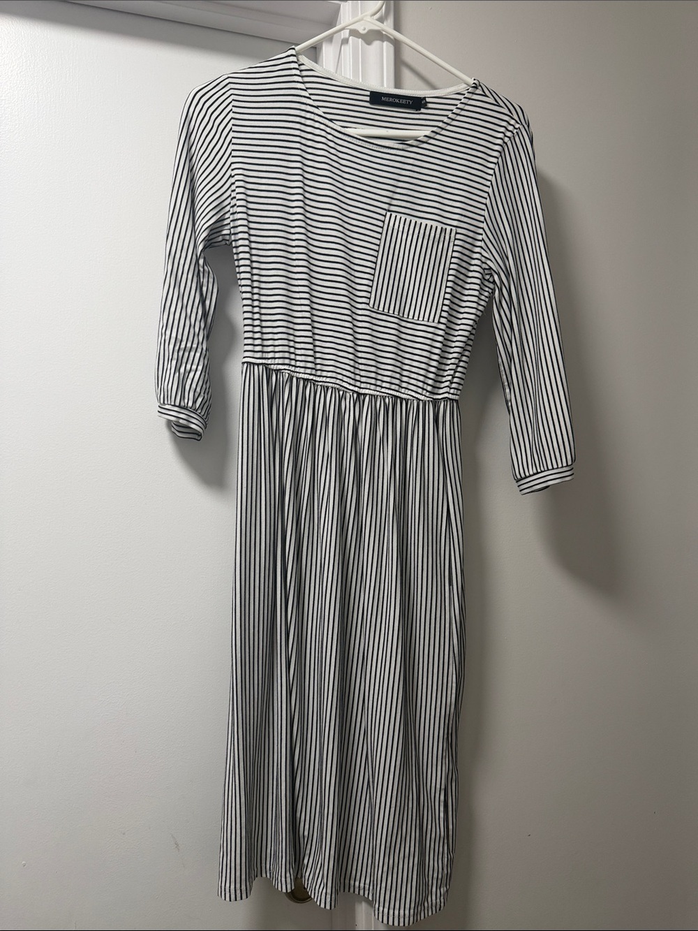 Madewell Black & White Striped Midi Dress with Pocket